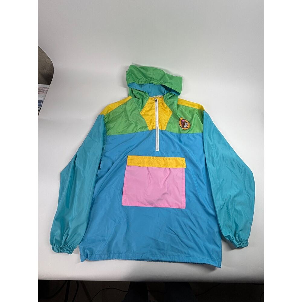 Buc-ee's Beaver Multi Color Block Women’s Windbreaker Jacket Size Large 1/4 Zip